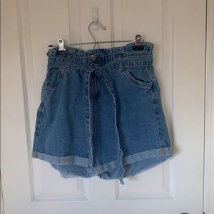 Paper-bag Waist Denim Shorts